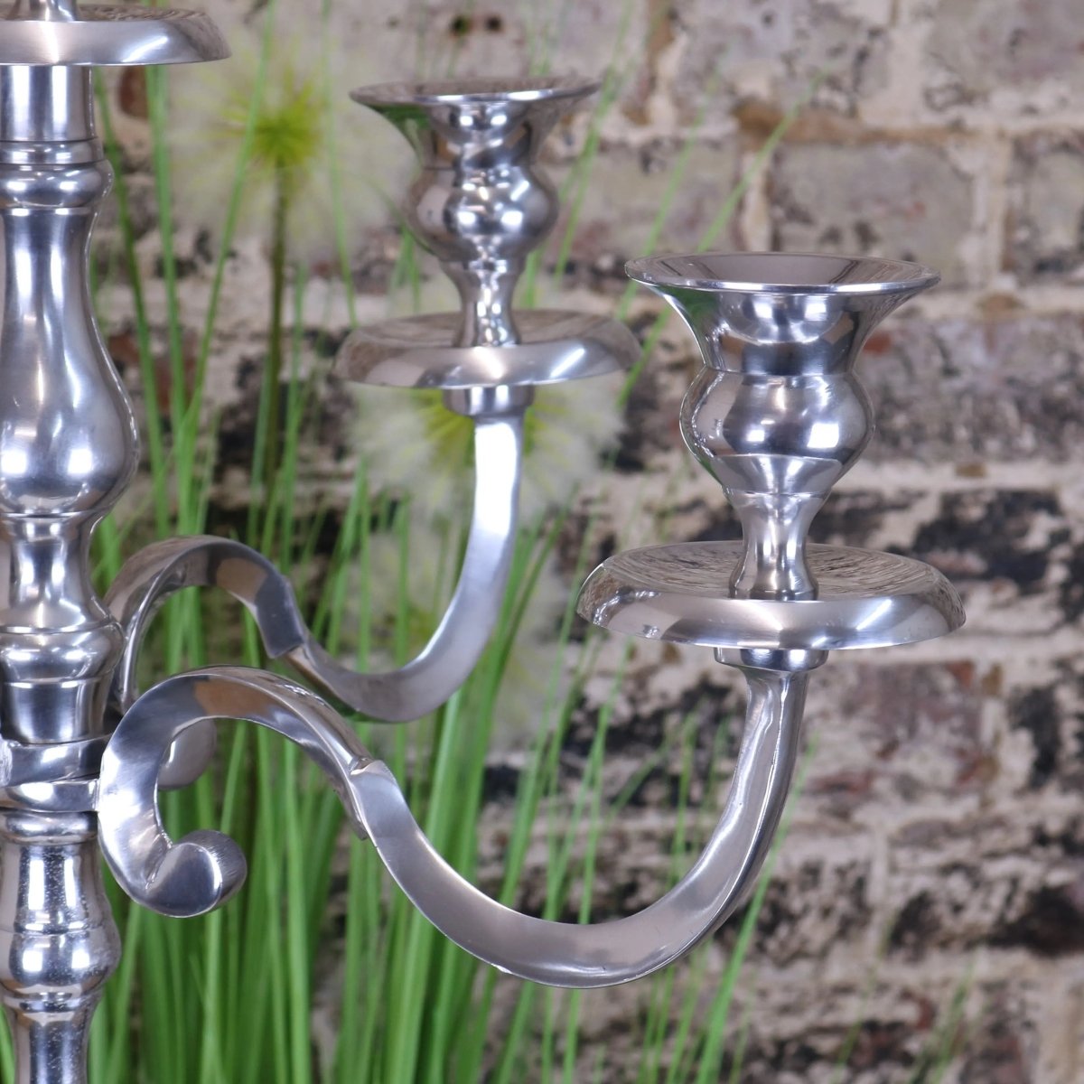 Mula Polished Silver 5 Candle Candelabra Centerpiece 105cm - Joe’s Haven