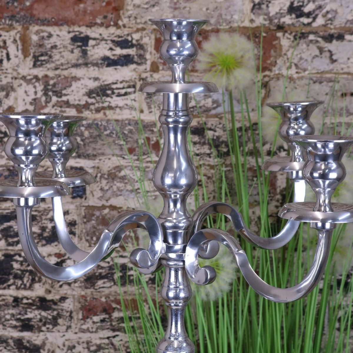 Mula Polished Silver 5 Candle Candelabra Centerpiece 105cm - Joe’s Haven
