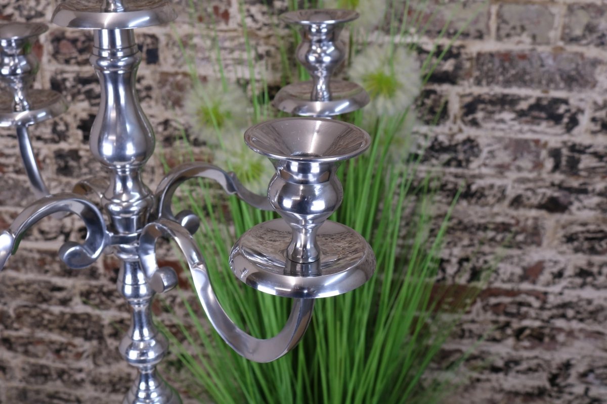 Mula Polished Silver 5 Candle Candelabra Centerpiece 105cm - Joe’s Haven