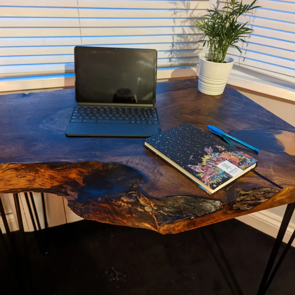 Cornish Walnut and gold black epoxy resin side table - Joe’s Haven