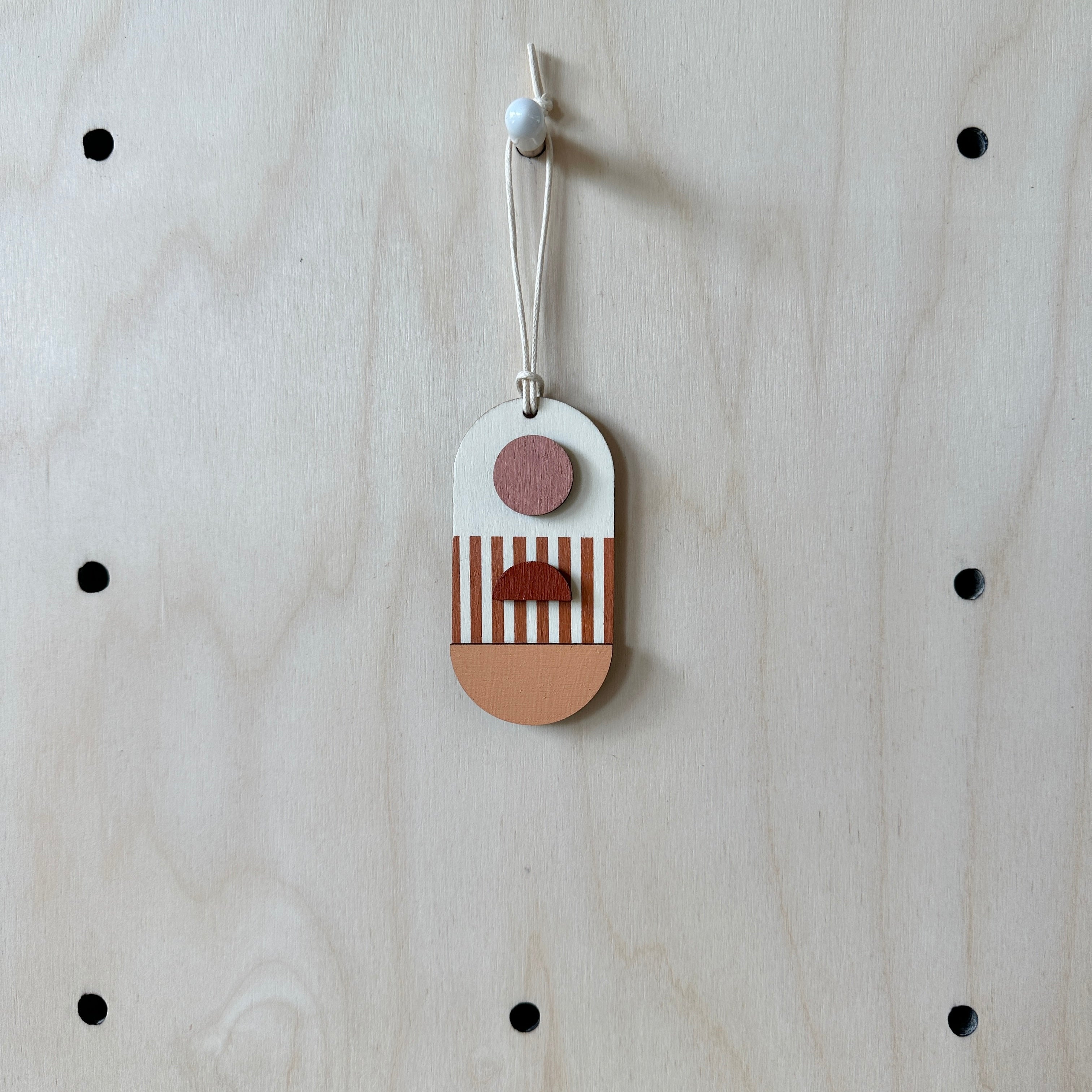 Warm Tones Small Geometric Wall Hanging - Mini Mid-Century Wall Art - Little Wooden Decoration - Contemporary Wall Decor