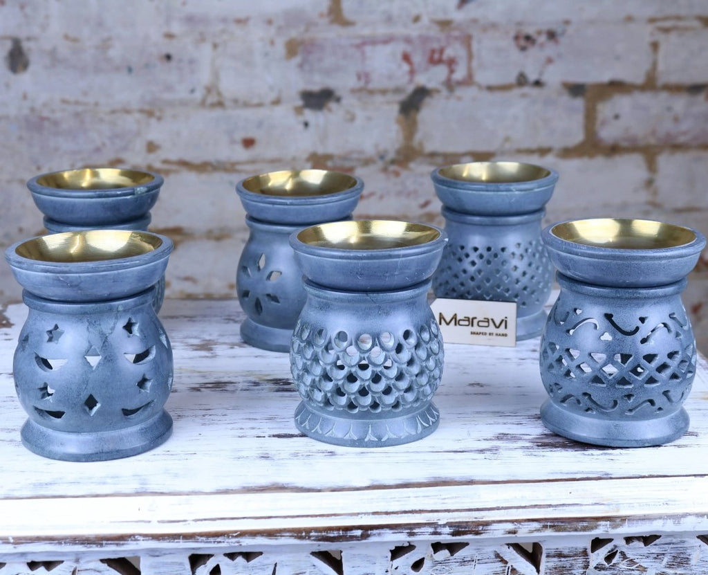 Nokari Grey Carved Soapstone Oil Burner - 6 Designs - Joe’s Haven