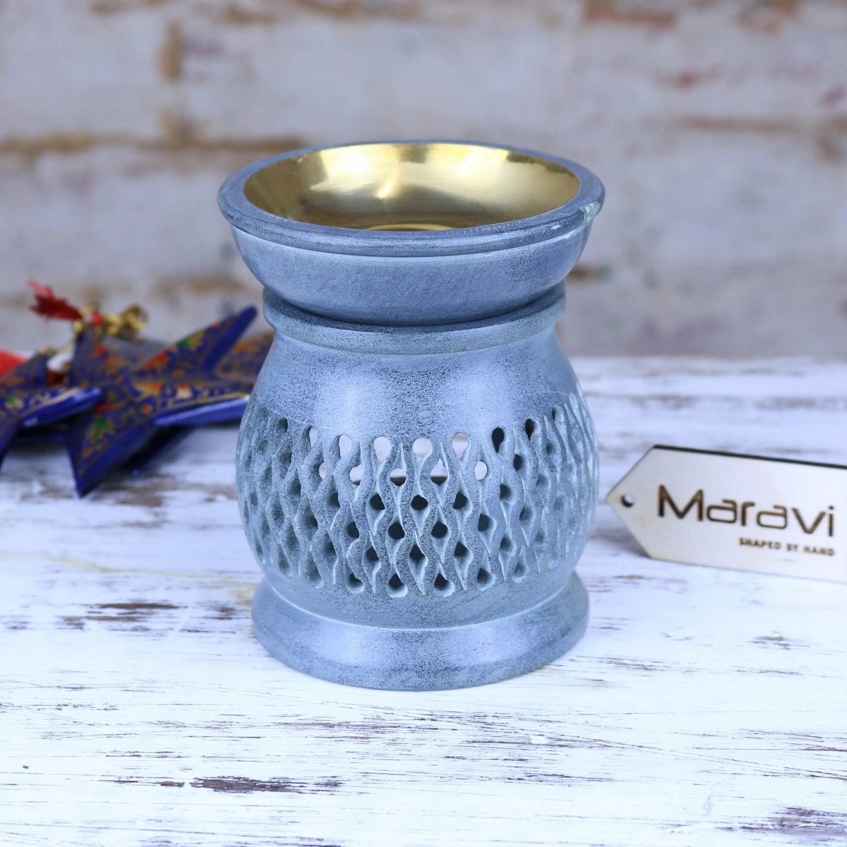 Nokari Grey Carved Soapstone Oil Burner - 6 Designs - Joe’s Haven