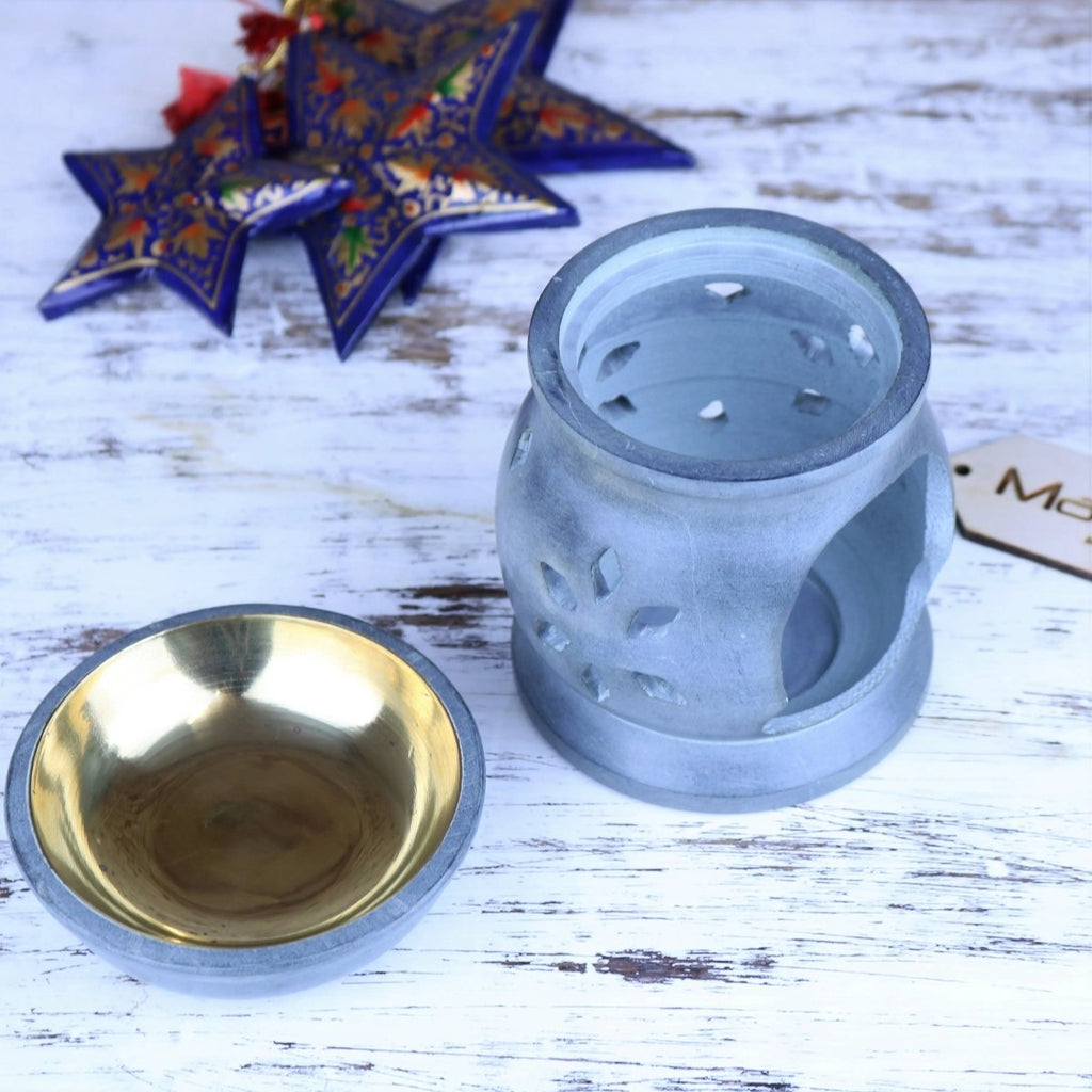 Nokari Grey Carved Soapstone Oil Burner - 6 Designs - Joe’s Haven