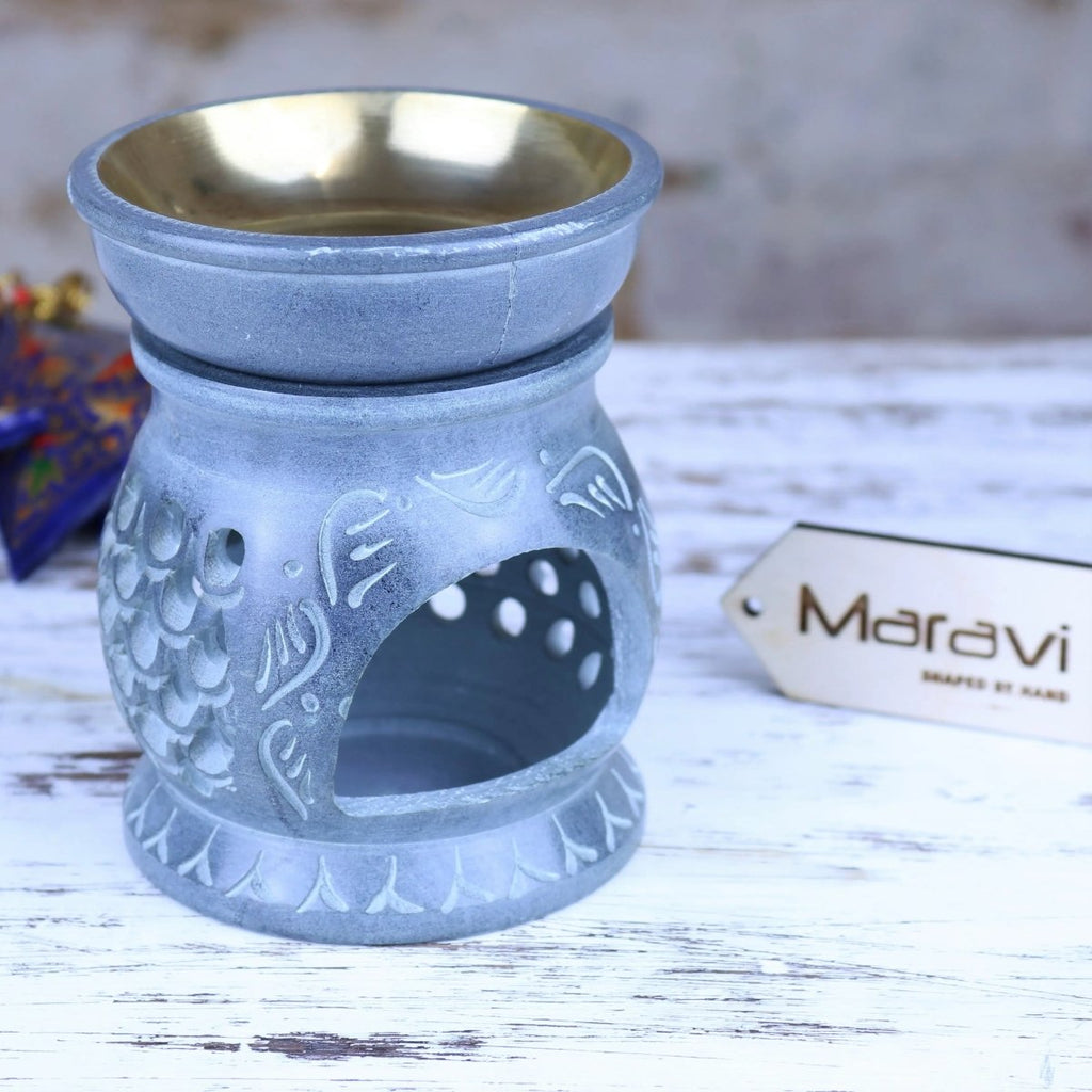 Nokari Grey Carved Soapstone Oil Burner - 6 Designs - Joe’s Haven