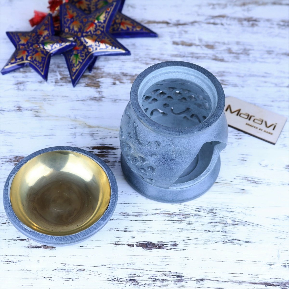 Nokari Grey Carved Soapstone Oil Burner - 6 Designs - Joe’s Haven