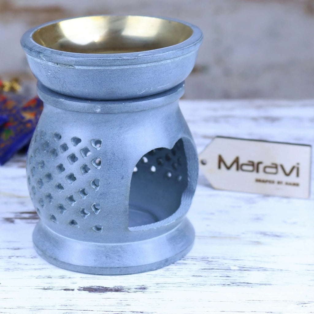 Nokari Grey Carved Soapstone Oil Burner - 6 Designs - Joe’s Haven