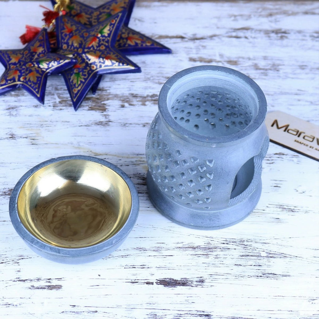Nokari Grey Carved Soapstone Oil Burner - 6 Designs - Joe’s Haven