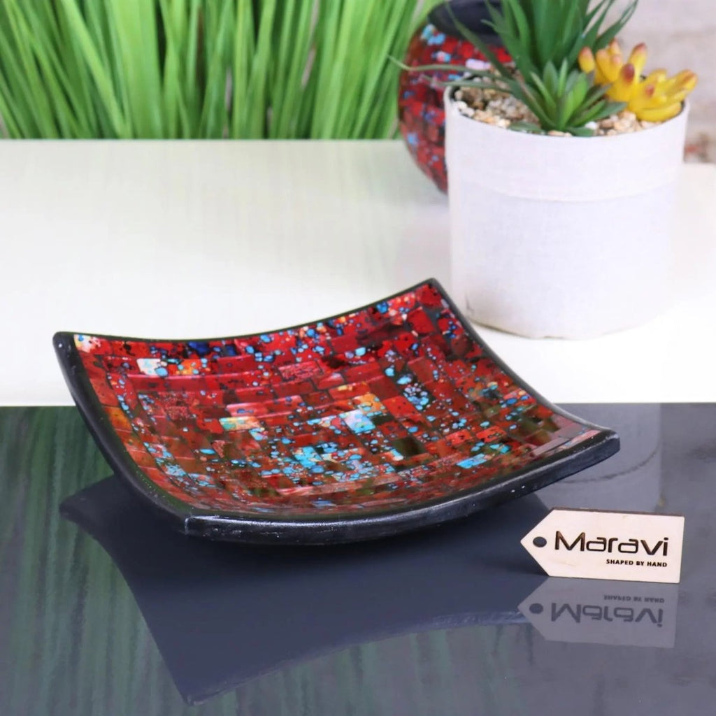 Galib Red Mosaic Candle Plate 20cm Tonal - Joe’s Haven