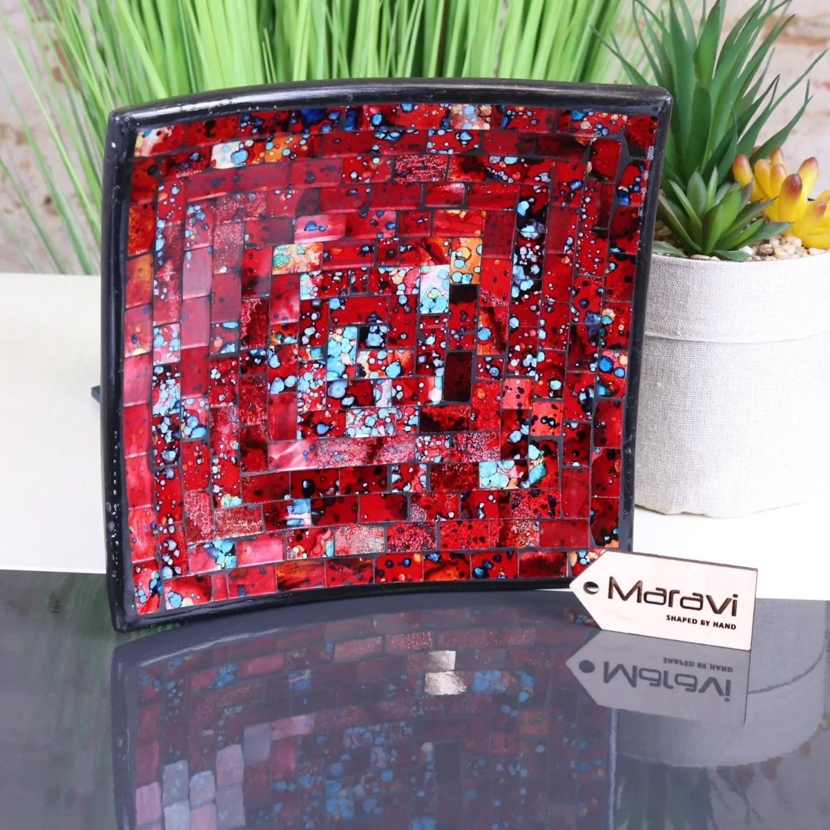 Galib Red Mosaic Candle Plate 20cm Tonal - Joe’s Haven