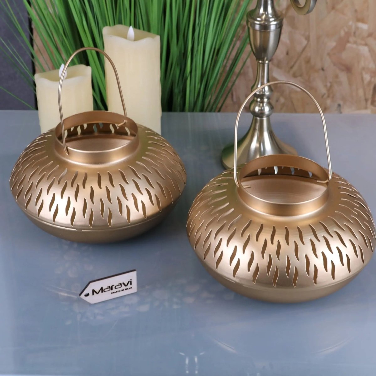 Mohra Set of 2 Moroccan Gold Candle Lantern - Joe’s Haven