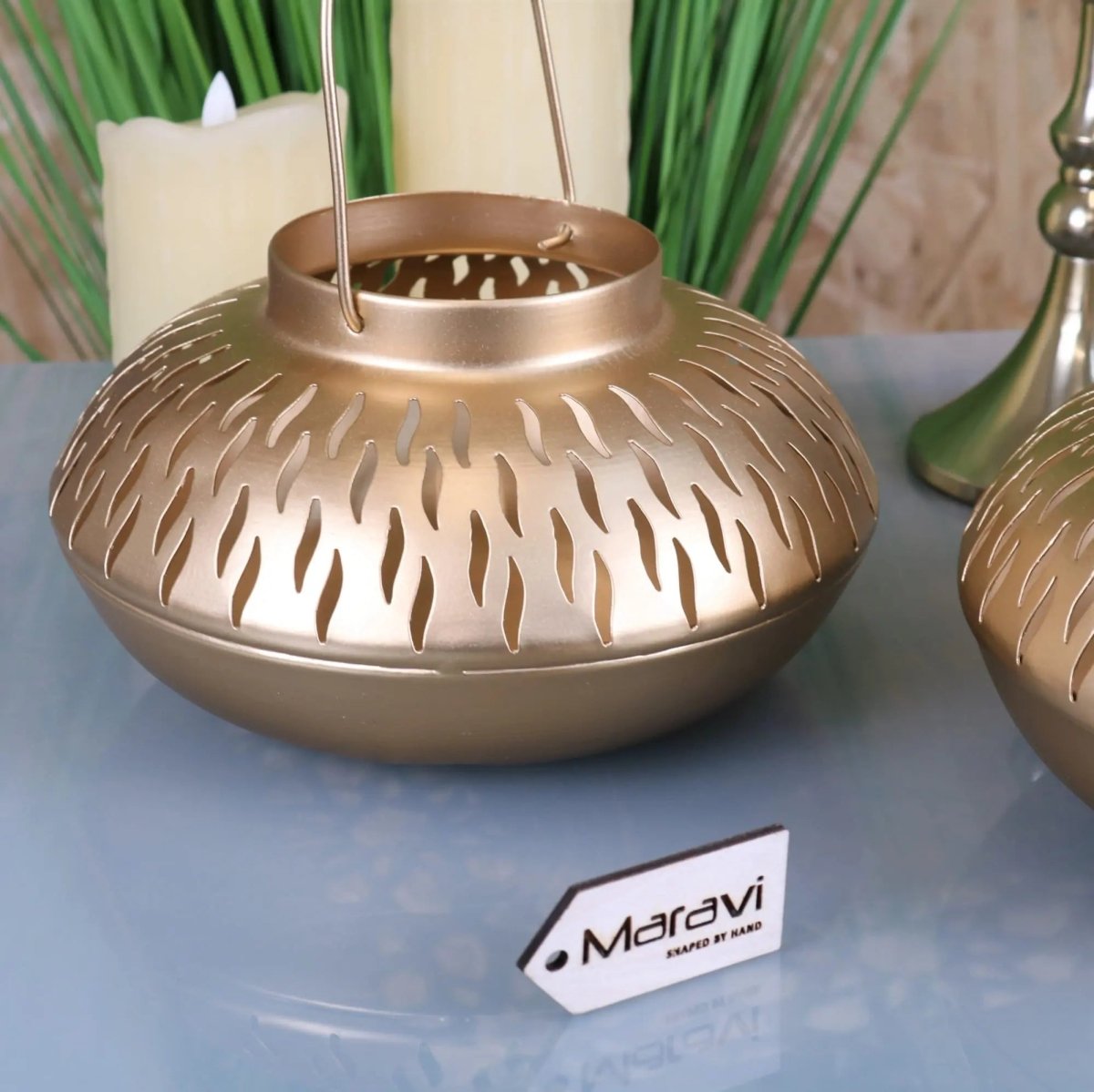 Mohra Set of 2 Moroccan Gold Candle Lantern - Joe’s Haven
