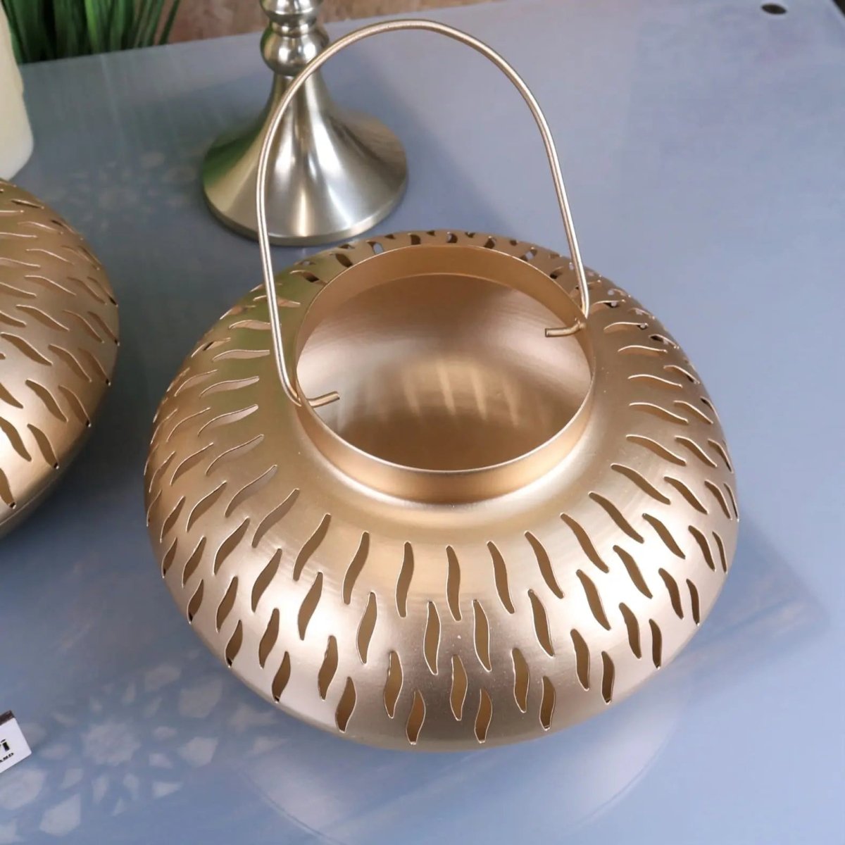 Mohra Set of 2 Moroccan Gold Candle Lantern - Joe’s Haven