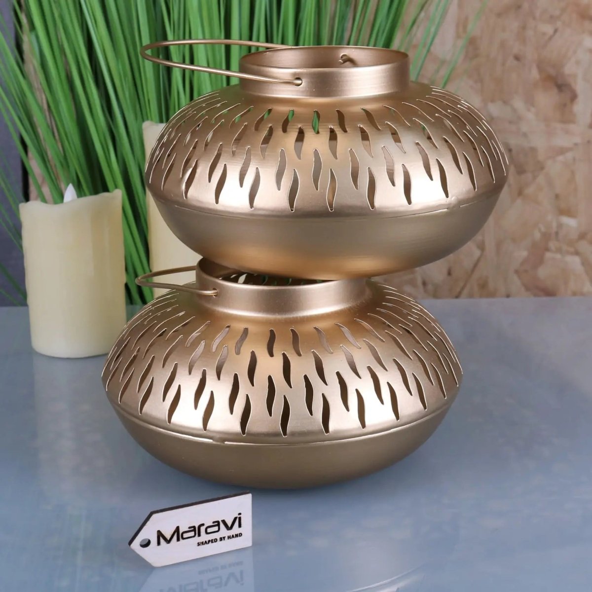 Mohra Set of 2 Moroccan Gold Candle Lantern - Joe’s Haven