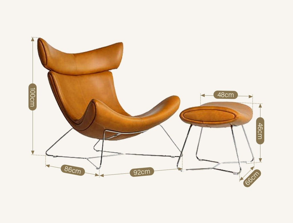 Imola Chair And Ottoman, Star Legs & Black Leather - Joe’s Haven