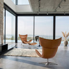 Imola Chair And Ottoman, Star Legs & Black Leather - Joe’s Haven