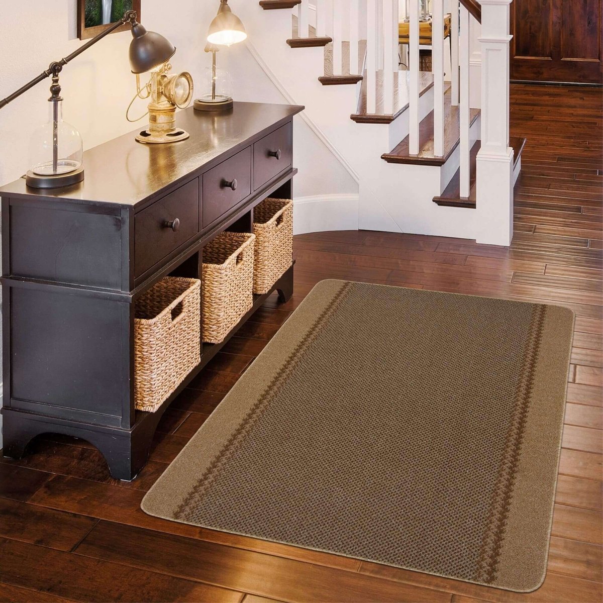Washable Bordered Beige Rug | 116B - Joe’s Haven