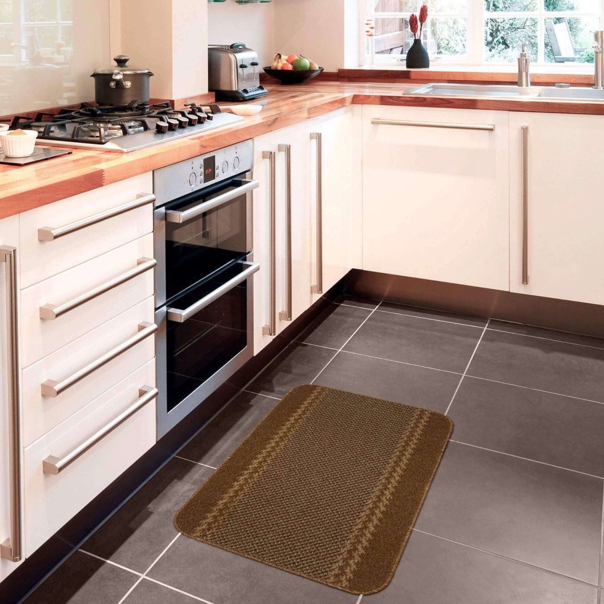 Washable Bordered Brown Rug | 116Br - Joe’s Haven