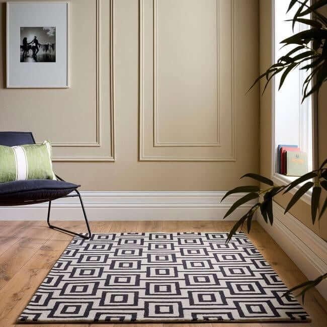 Wool Labyrinth Rug White and Black - Joe’s Haven