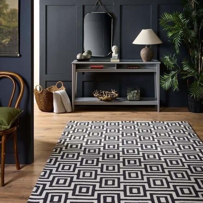 Wool Labyrinth Rug White and Black - Joe’s Haven