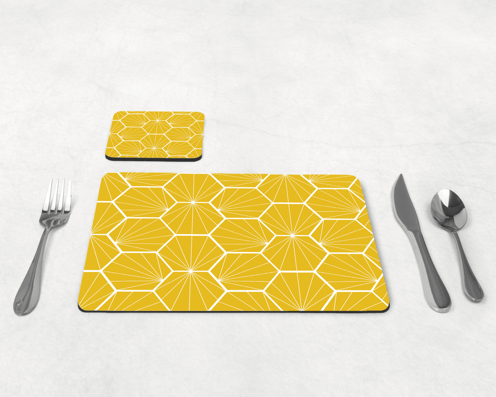 Lemon Yellow Geometric Hexagons Placemats, Set of 4 or Set of 6 - Joe’s Haven