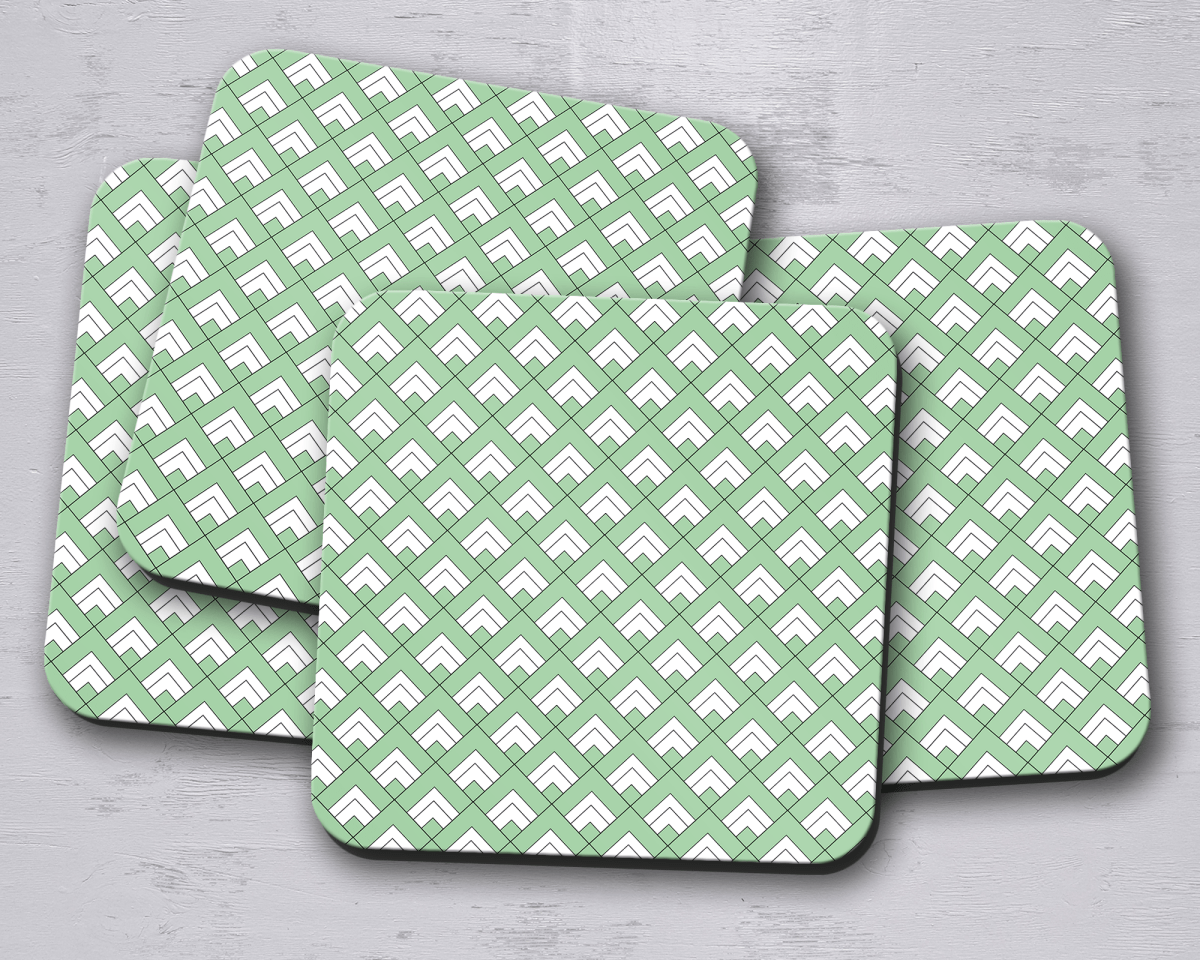 Green and White Geometric Tiles Design Coasters, Table Decor Drinks Mat - Joe’s Haven