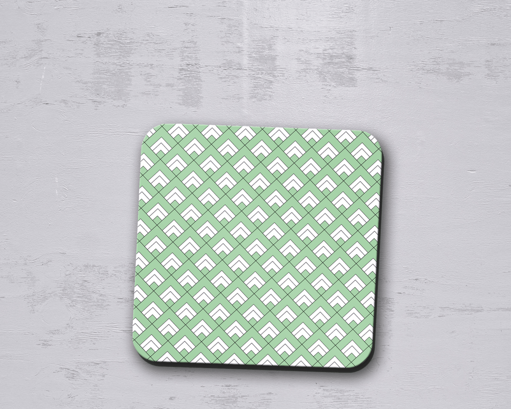 Green and White Geometric Tiles Design Coasters, Table Decor Drinks Mat - Joe’s Haven