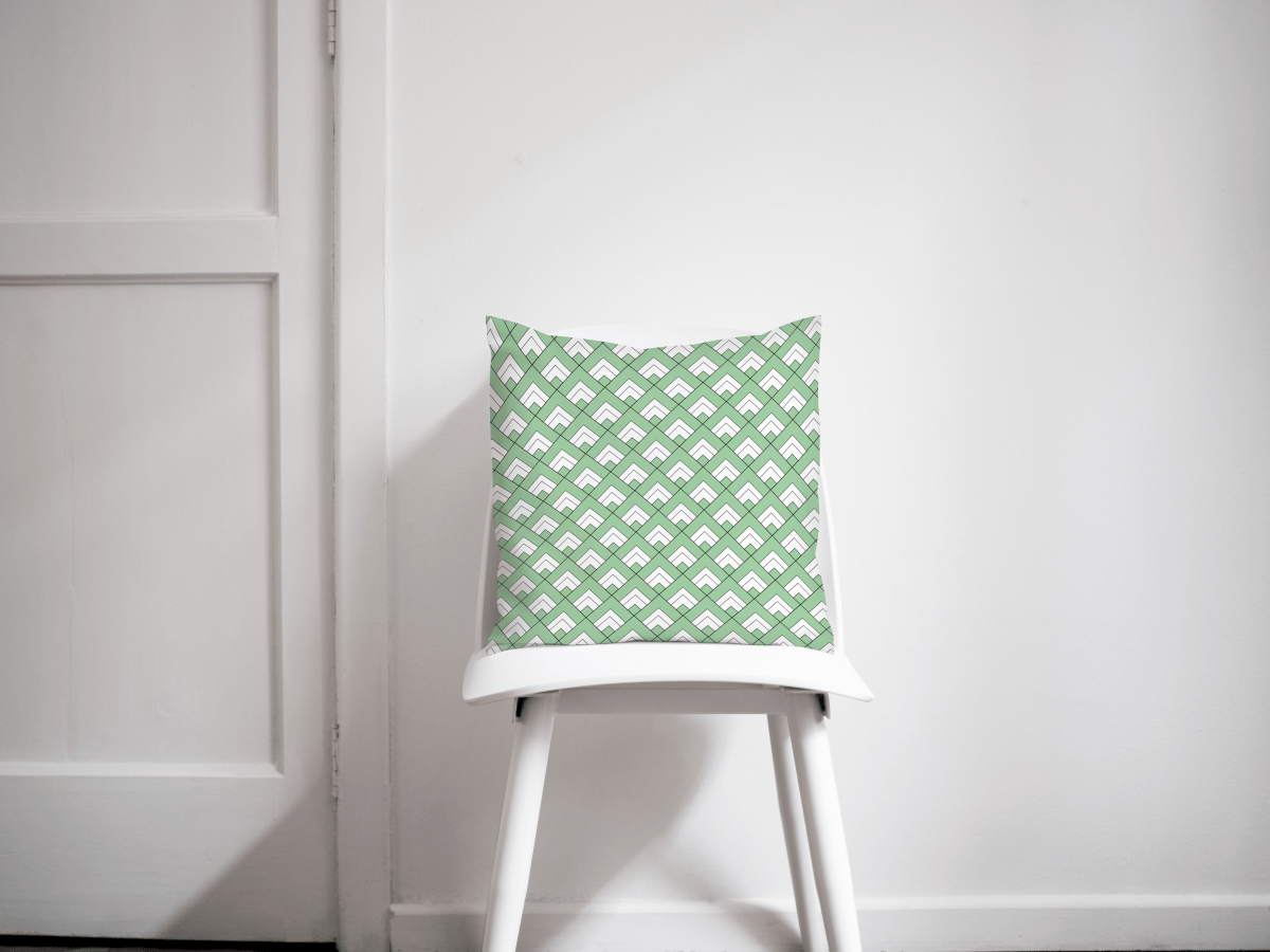 Light Green and White Geometric Tiles Design Cushion, Throw Pillow - Joe’s Haven