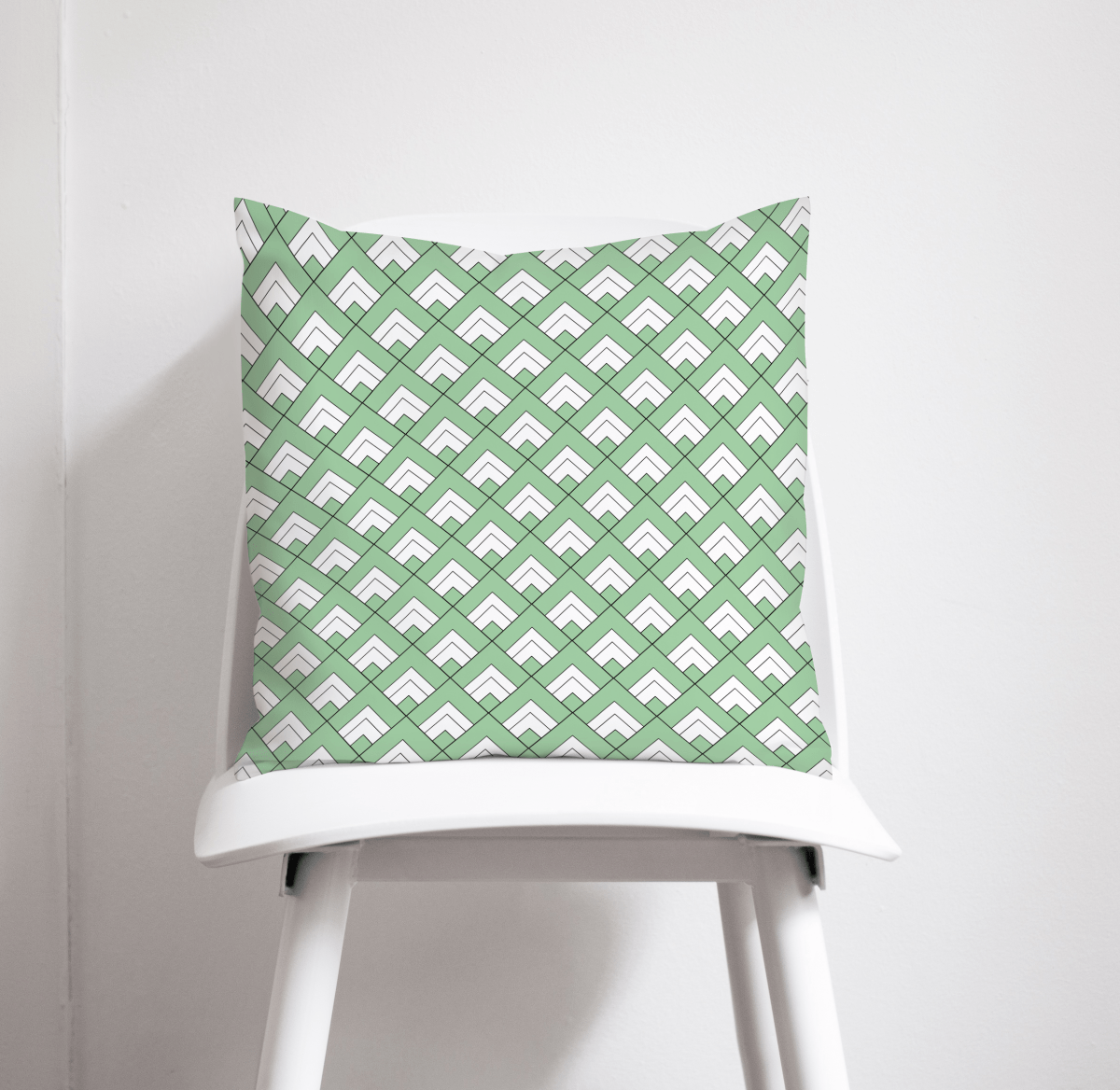 Light Green and White Geometric Tiles Design Cushion, Throw Pillow - Joe’s Haven