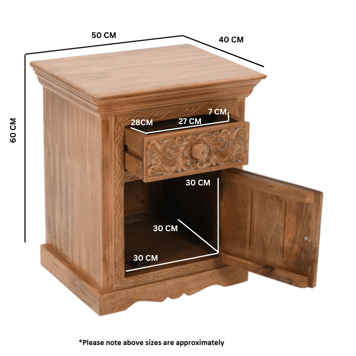 Carved Mango Wood Bedside Table With Storage - Joe’s Haven