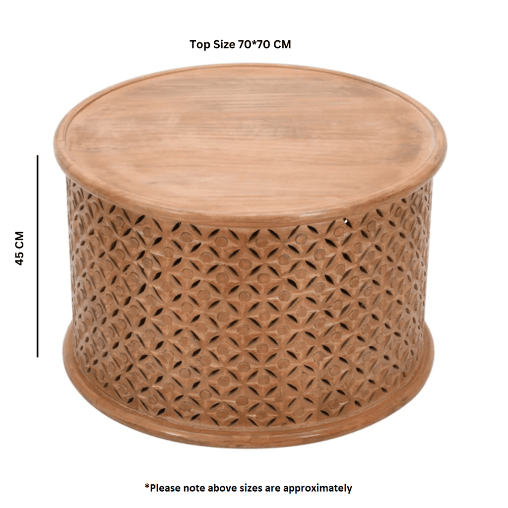 Carved Mango Wood Round Coffee Table - Joe’s Haven