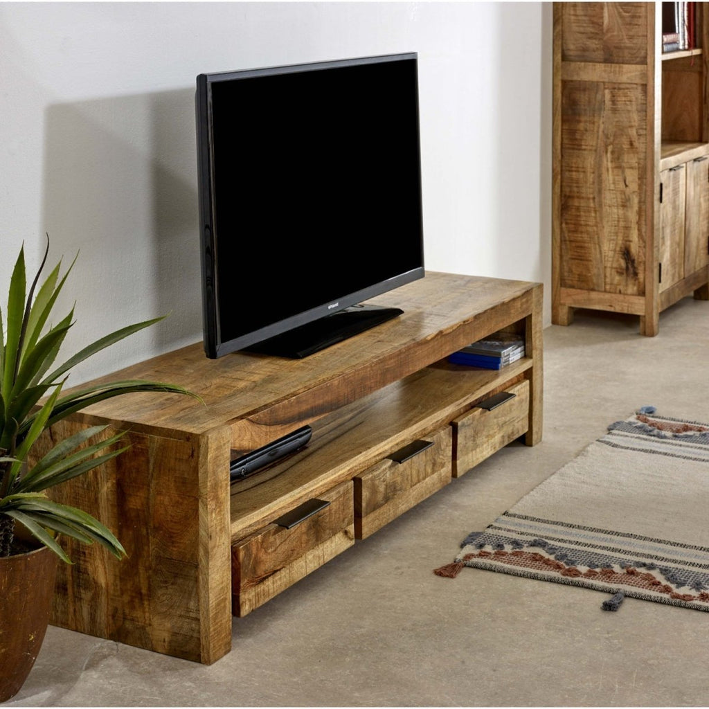 Merlin Mango Wooden Large TV Stand With 3 Drawers - Joe’s Haven