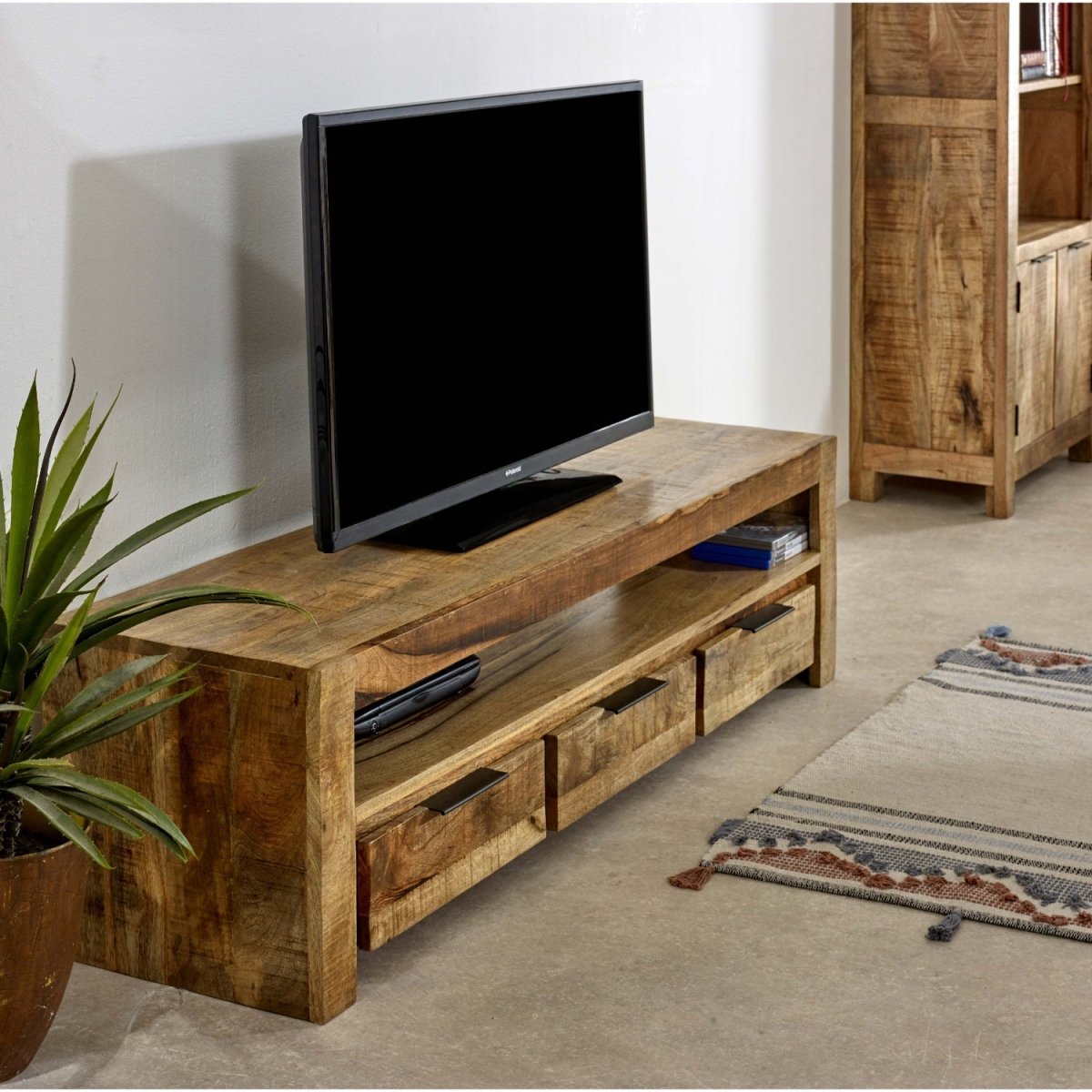Merlin Mango Wooden Large TV Stand With 3 Drawers - Joe’s Haven