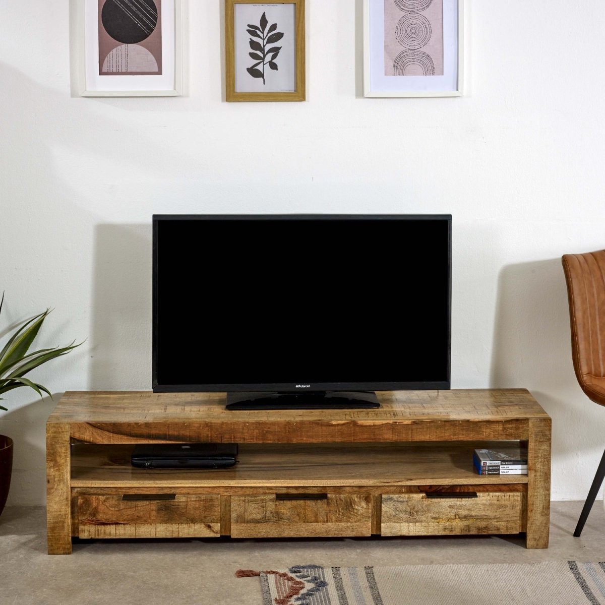 Merlin Mango Wooden Large TV Stand With 3 Drawers - Joe’s Haven