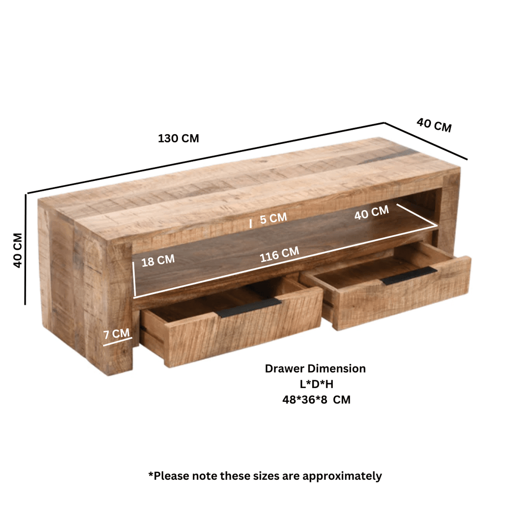 Merlin Mango Wooden Tv Stand With 2 Drawers - Joe’s Haven