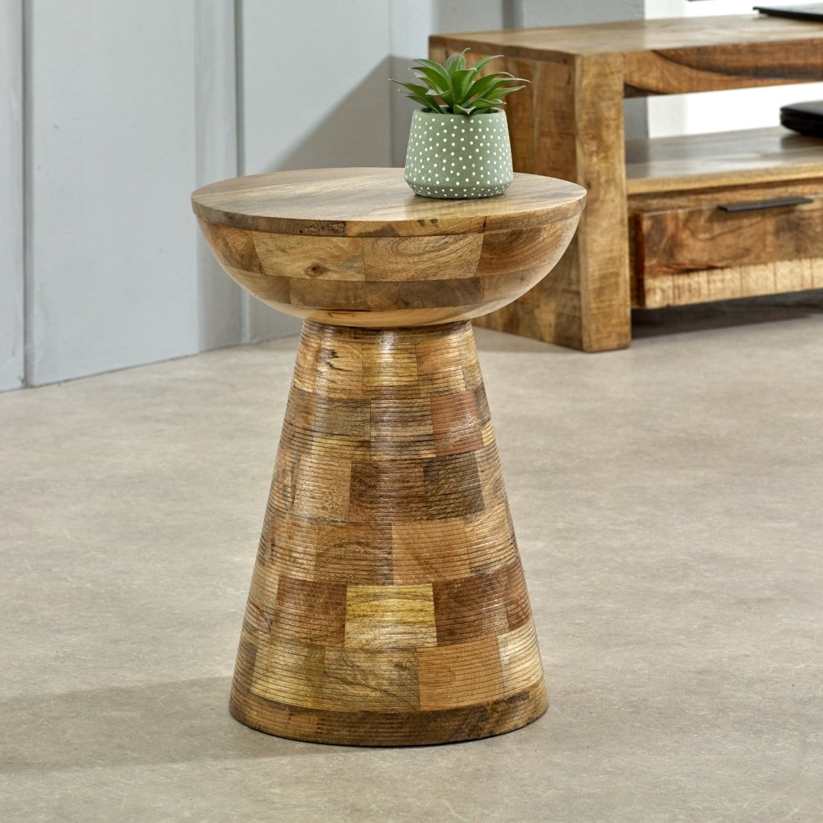Merlin Mango Wooden Round Side Table Mushroom Style - Joe’s Haven