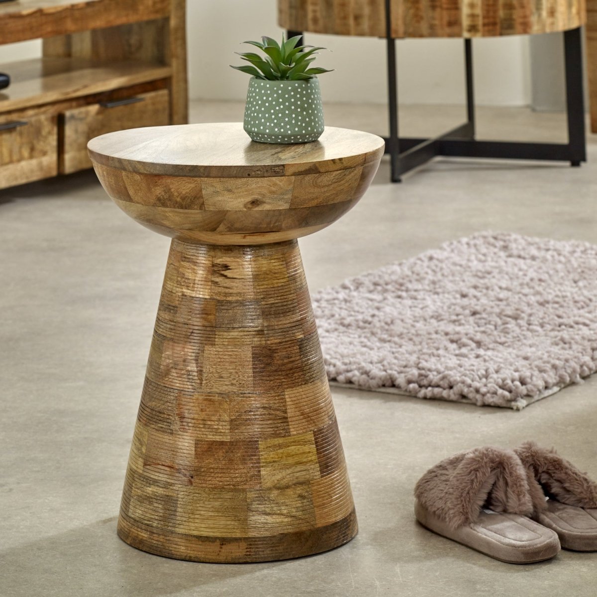 Merlin Mango Wooden Round Side Table Mushroom Style - Joe’s Haven