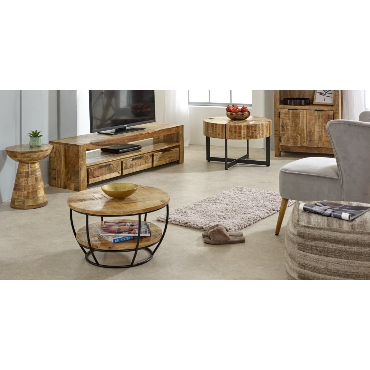 Merlin Mango Wooden Round Side Table Mushroom Style - Joe’s Haven