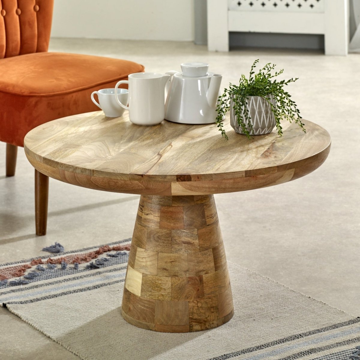 Merlin Mango Wooden Round Coffee Table Mushroom Style - Joe’s Haven