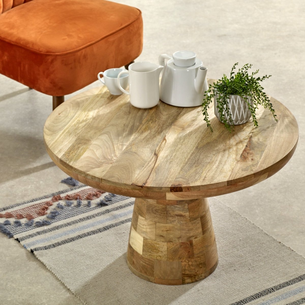 Merlin Mango Wooden Round Coffee Table Mushroom Style - Joe’s Haven