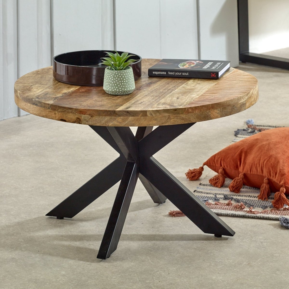 Merlin Mango Wooden Round Coffee Table Spider Legs - Joe’s Haven