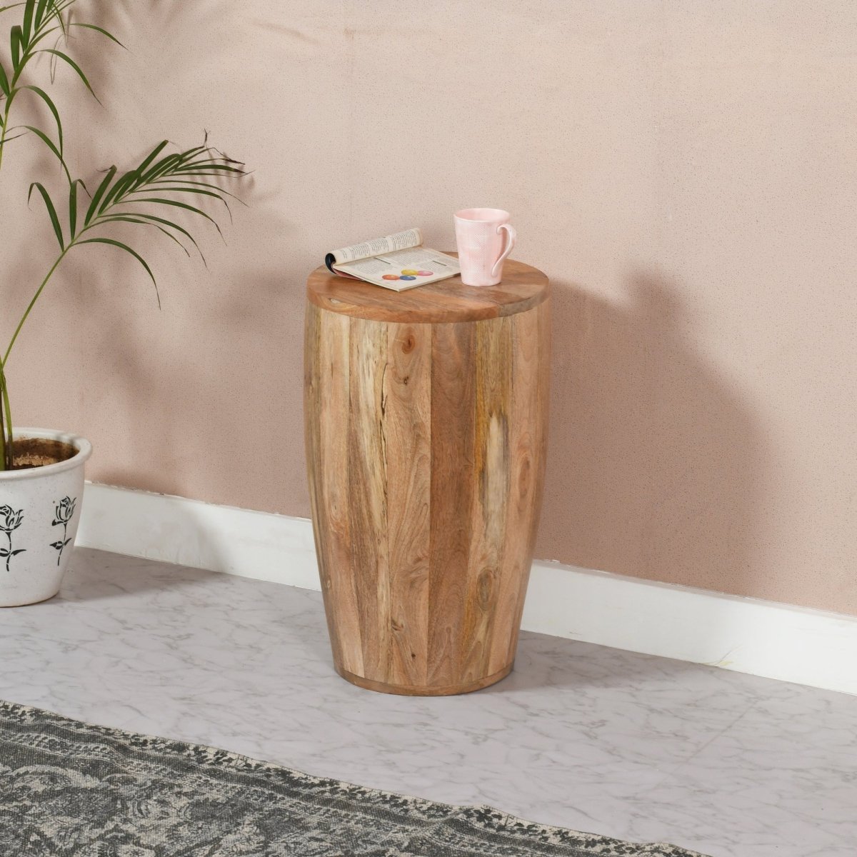 Merlin Mango Wooden Drum Side Table - Joe’s Haven
