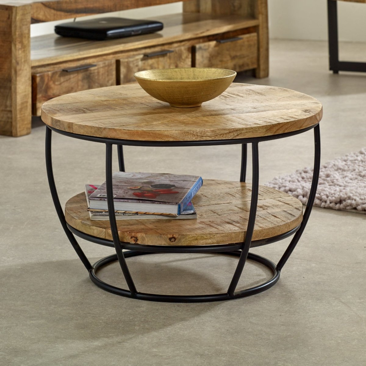 Merlin Mango Wooden & Metal Coffee Table With Shelf - Joe’s Haven
