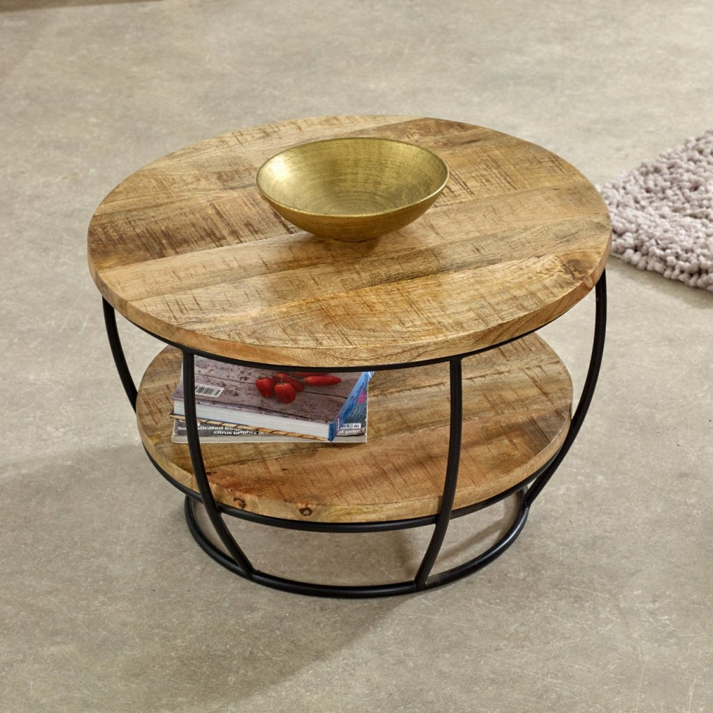 Merlin Mango Wooden & Metal Coffee Table With Shelf - Joe’s Haven
