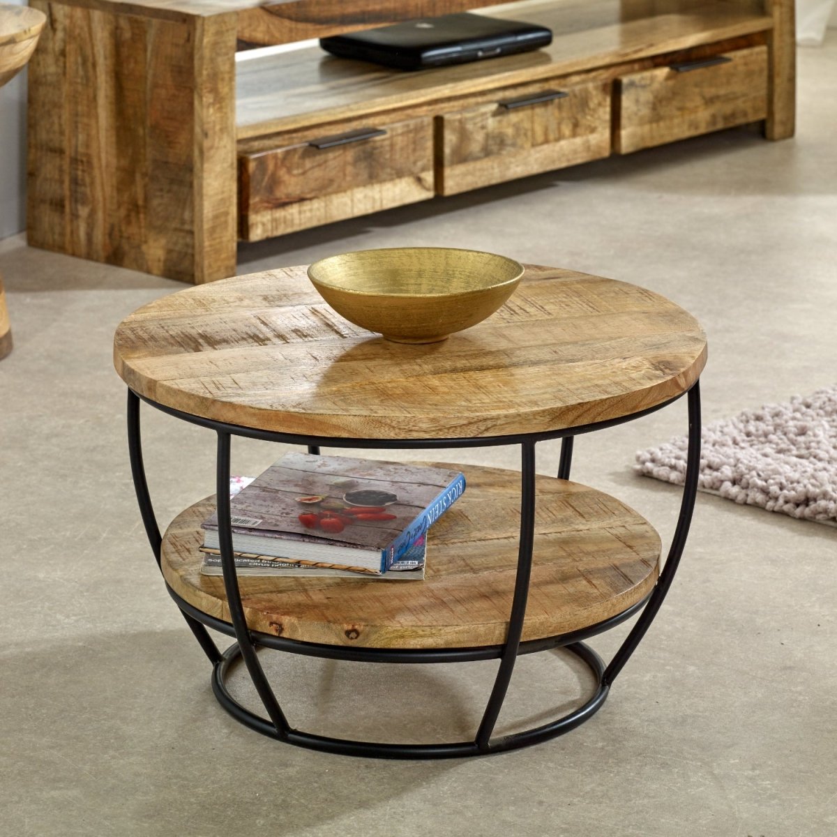 Merlin Mango Wooden & Metal Coffee Table With Shelf - Joe’s Haven