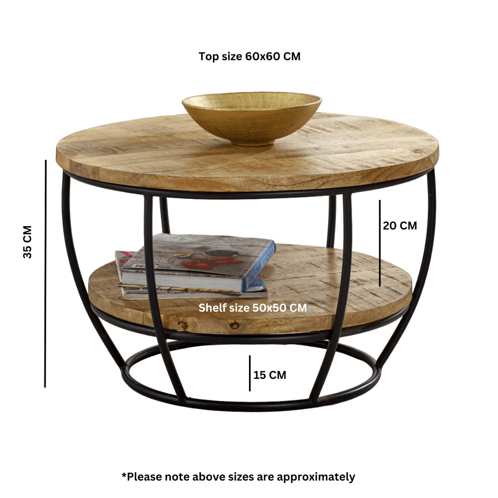 Merlin Mango Wooden & Metal Coffee Table With Shelf - Joe’s Haven