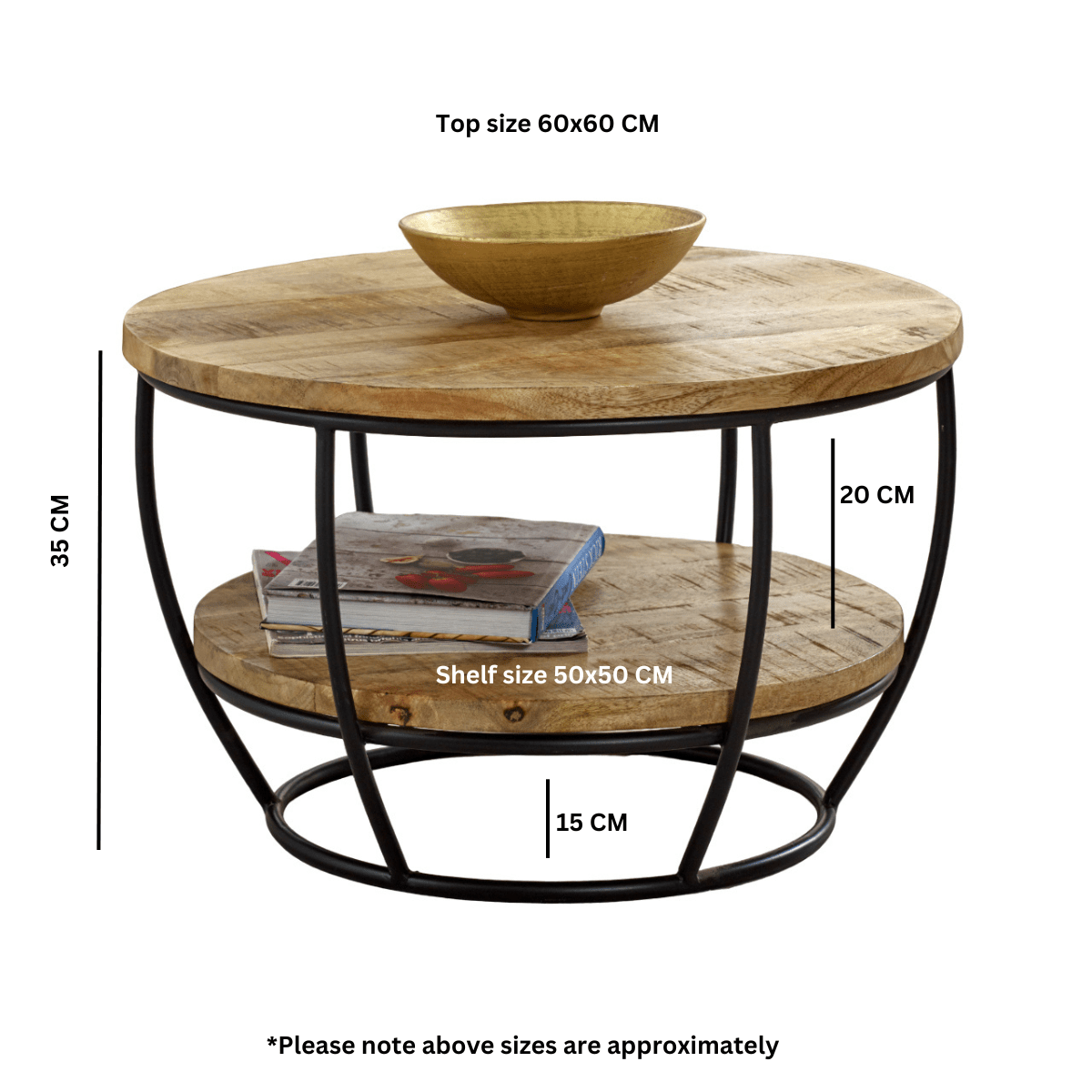 Merlin Mango Wooden & Metal Coffee Table With Shelf - Joe’s Haven