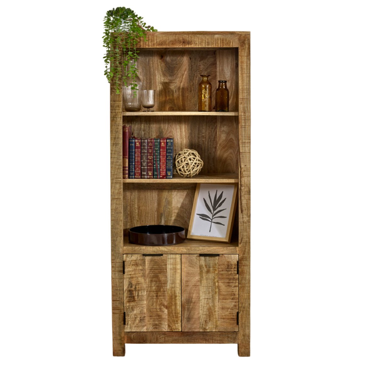 Merlin Mango Wooden Bookcase With 2 Doors - Joe’s Haven