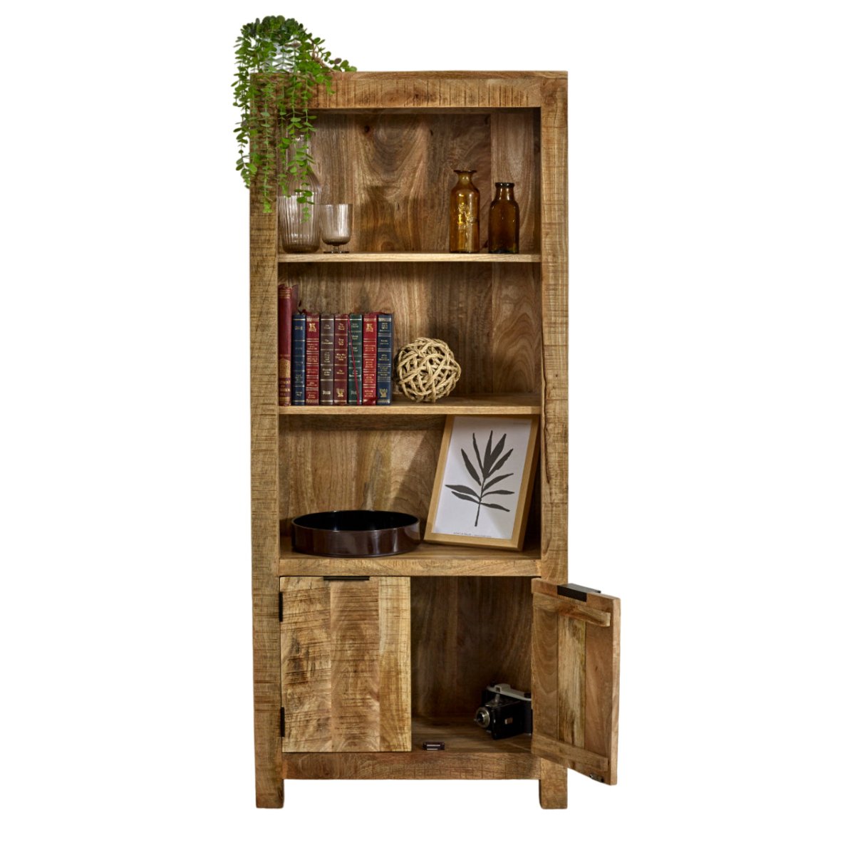 Merlin Mango Wooden Bookcase With 2 Doors - Joe’s Haven