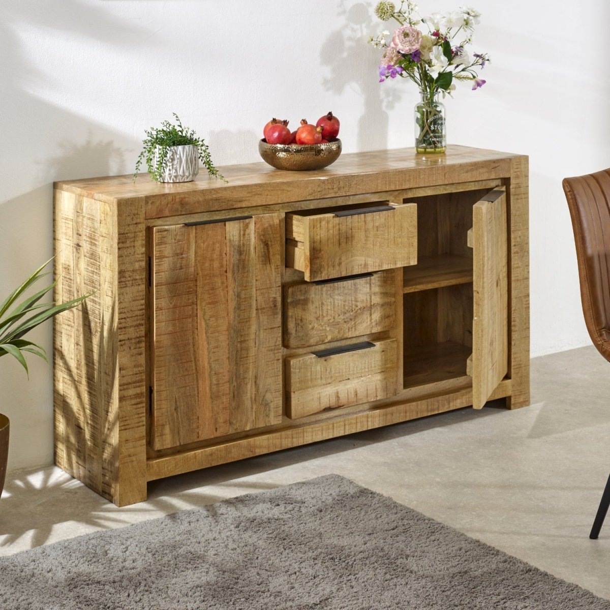 Merlin Mango Wooden Large Sideboard 2 Door & 3 Drawer - Joe’s Haven